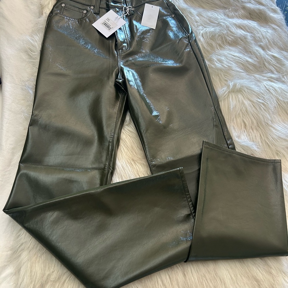 PISTOLA Cassie Super High Rise Straight in Olive Vinyl